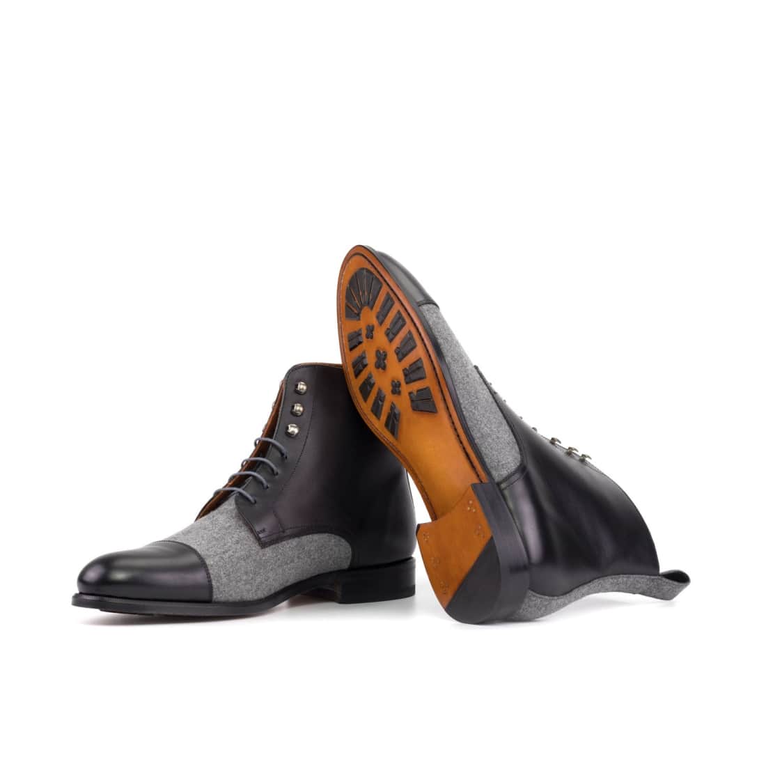 Bottines Bout Droit en cuir noir et flanelle gris – vue 2