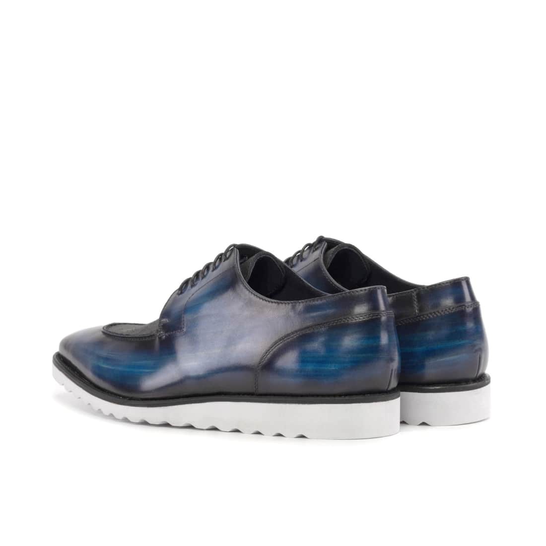 Derbie Chasse en cuir patiné bleu et daim gras - Semelles Sport – vue 3