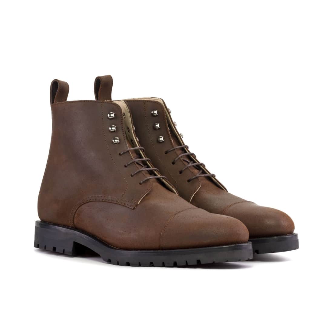 Bottines Bout Droit en daim ciré marron - Semelles Commando
