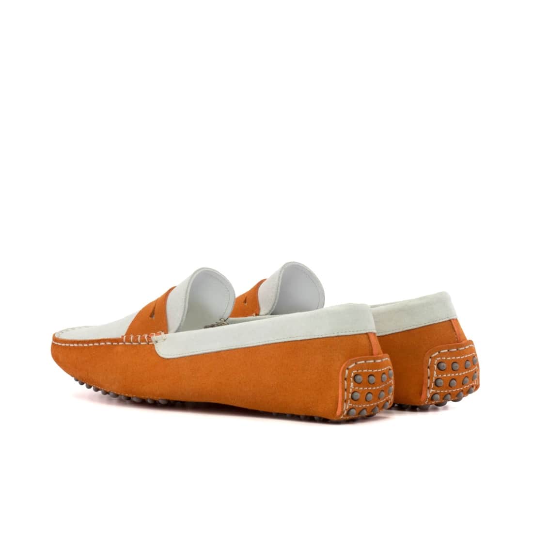 Mocassin Driver en daim blanc et orange – vue 3