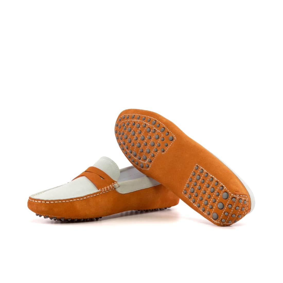 Mocassin Driver en daim blanc et orange – vue 2