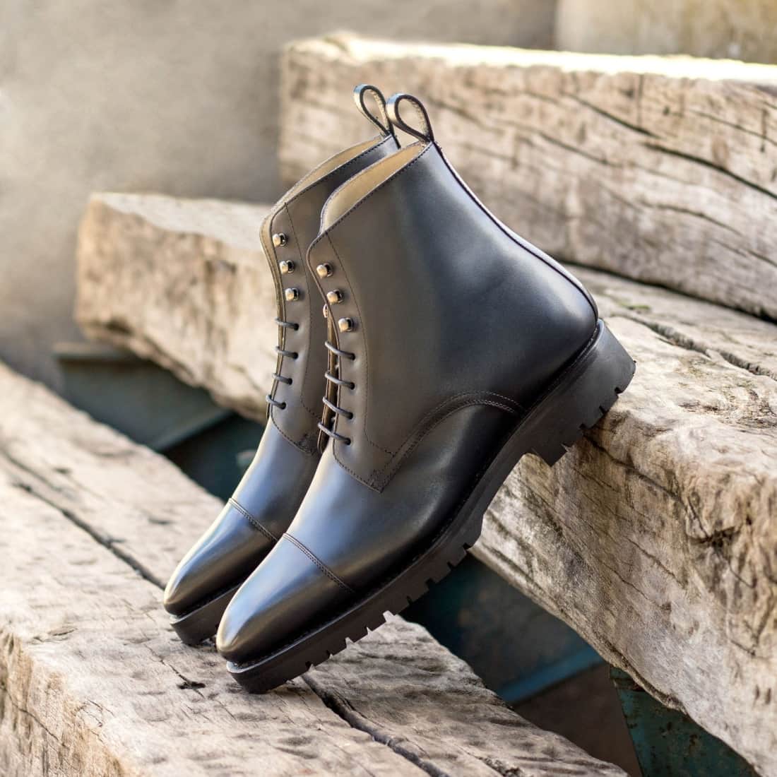 Bottines Bout Droit en cuir bleu marine - Semelles Commando – vue 4