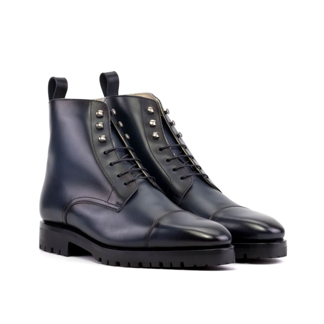 Bottines Bout Droit en cuir bleu marine - Semelles Commando