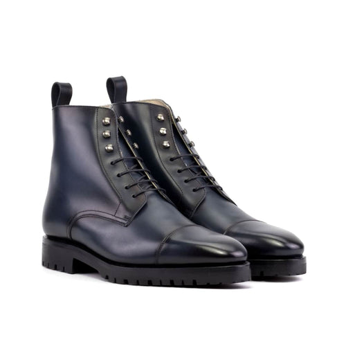 Bottines Bout Droit en cuir bleu marine - Semelles Commando