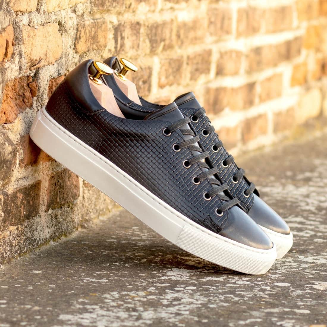 Sneakers Jersey en cuir tressé noir - Semelles Blanches – vue 5