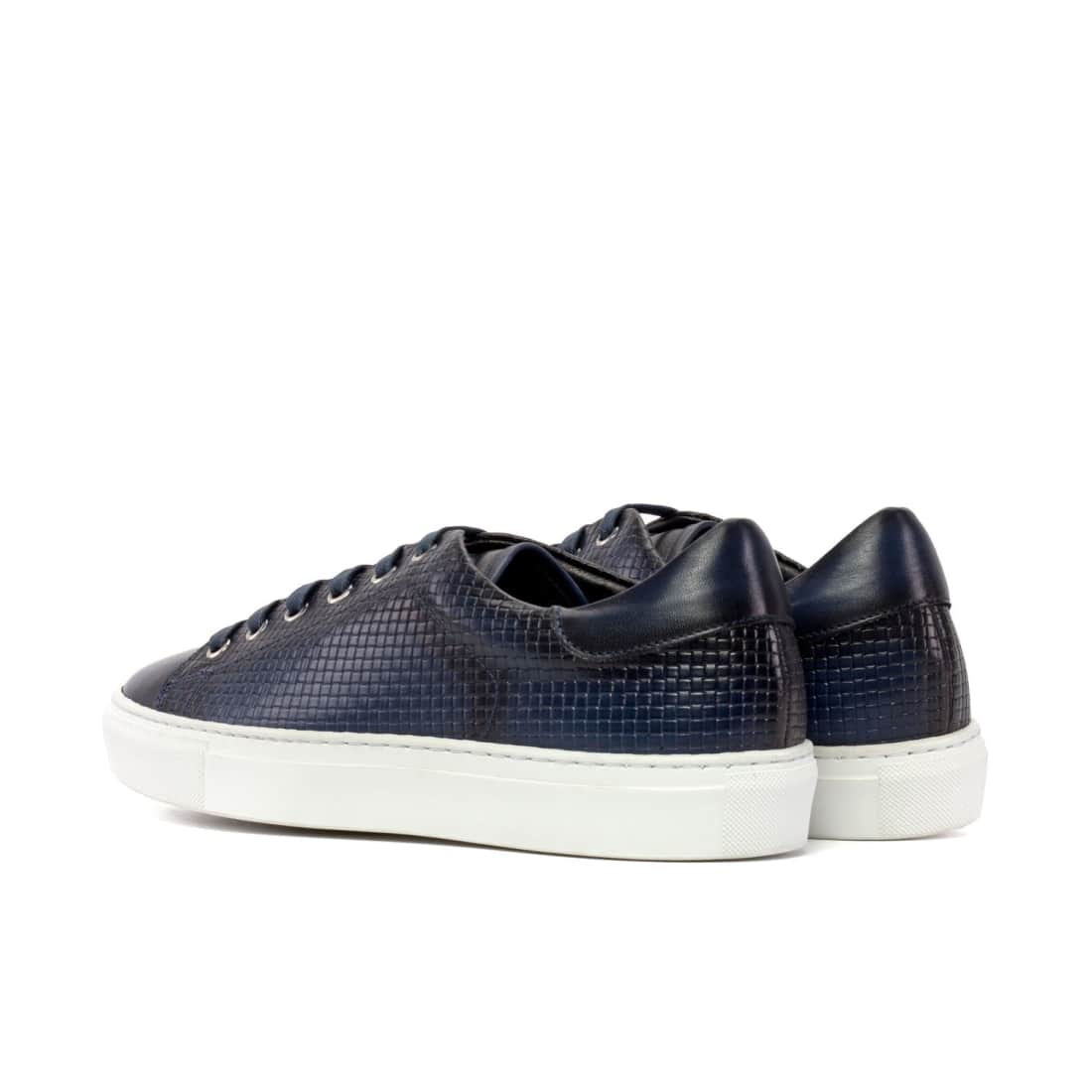 Sneakers Jersey en cuir tressé bleu marine - Semelles Blanches – vue 3