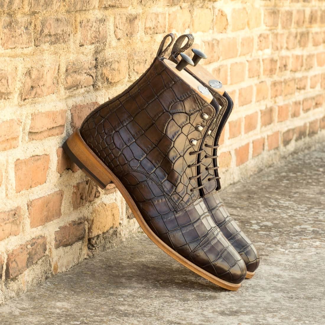 Bottines Bout Droit en cuir croco marron foncé – vue 4