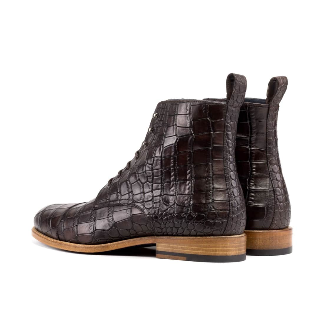 Bottines Bout Droit en cuir croco marron foncé – vue 3