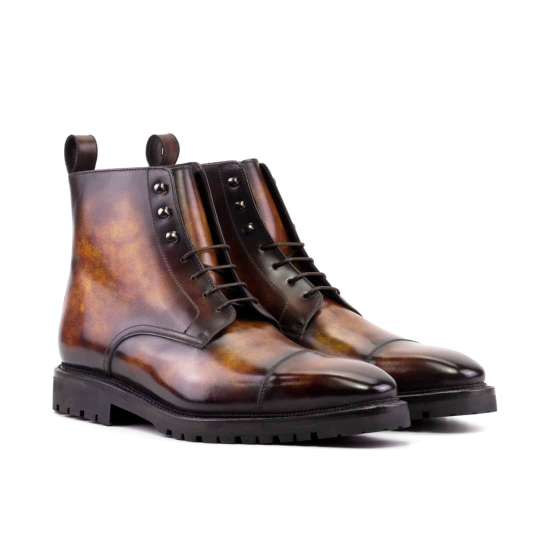 Bottines Bout Droit en cuir patiné marron - Semelles Commando