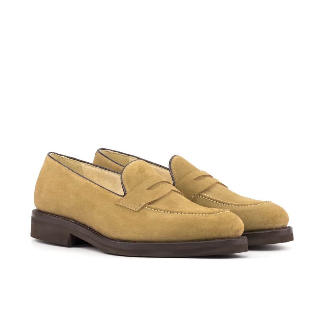 Mocassins Penny à bandeau en daim beige - Semelles Caoutchouc
