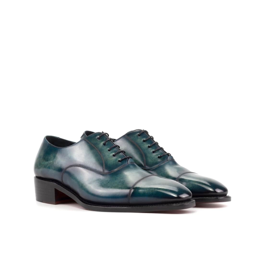Richelieu bout droit en cuir patiné turquoise