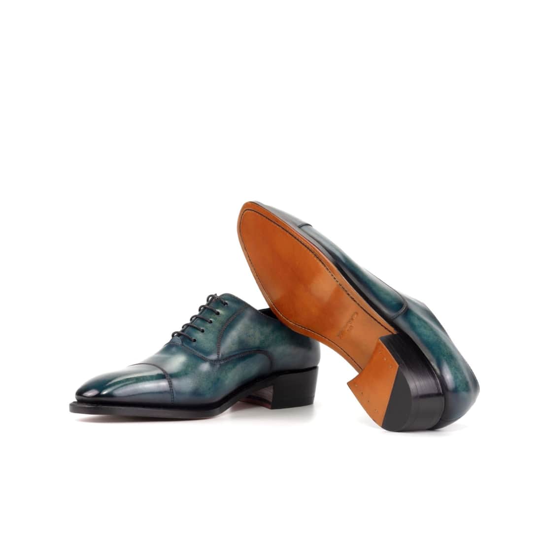 Richelieu bout droit en cuir patiné turquoise – vue 2