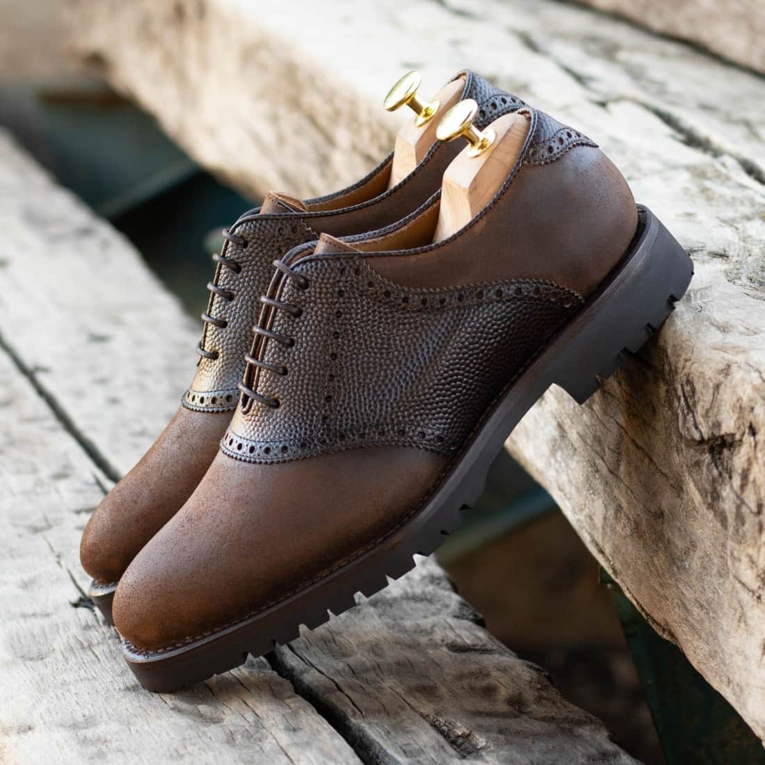 Richelieu Saddle en daim gras et cuir grainé marron foncé – vue 4