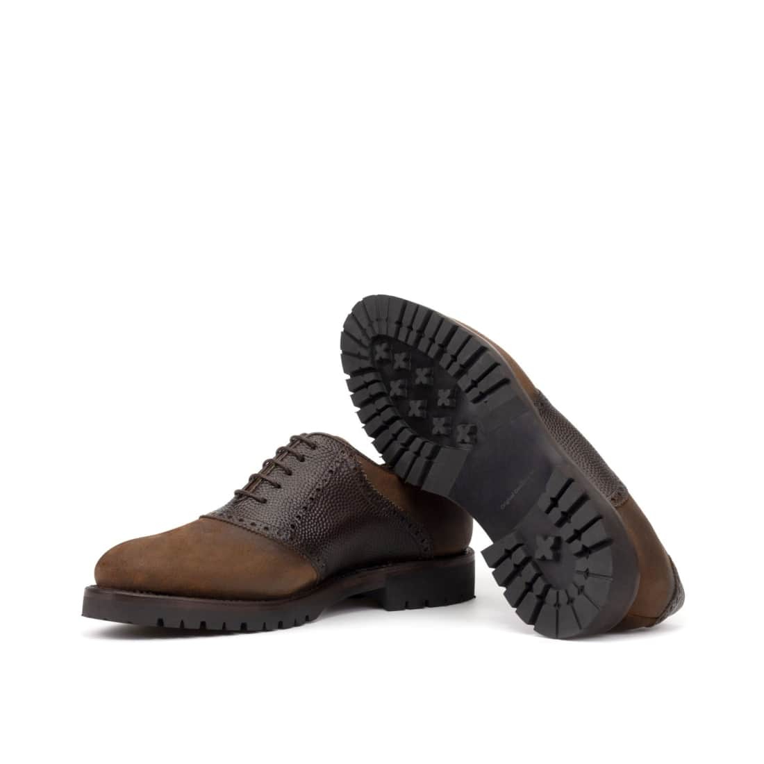 Richelieu Saddle en daim gras et cuir grainé marron foncé – vue 2