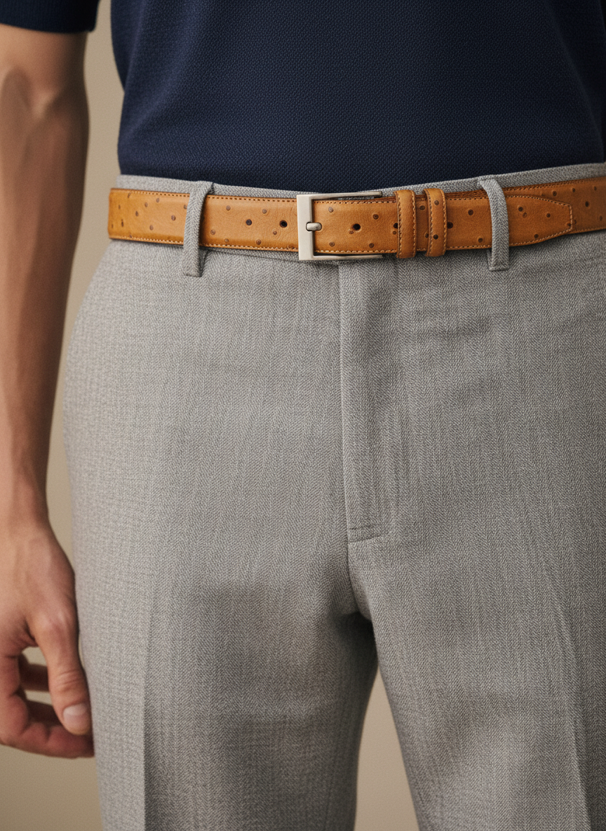 Ceinture en cuir marron clair façon autruche 35 mm – vue 6