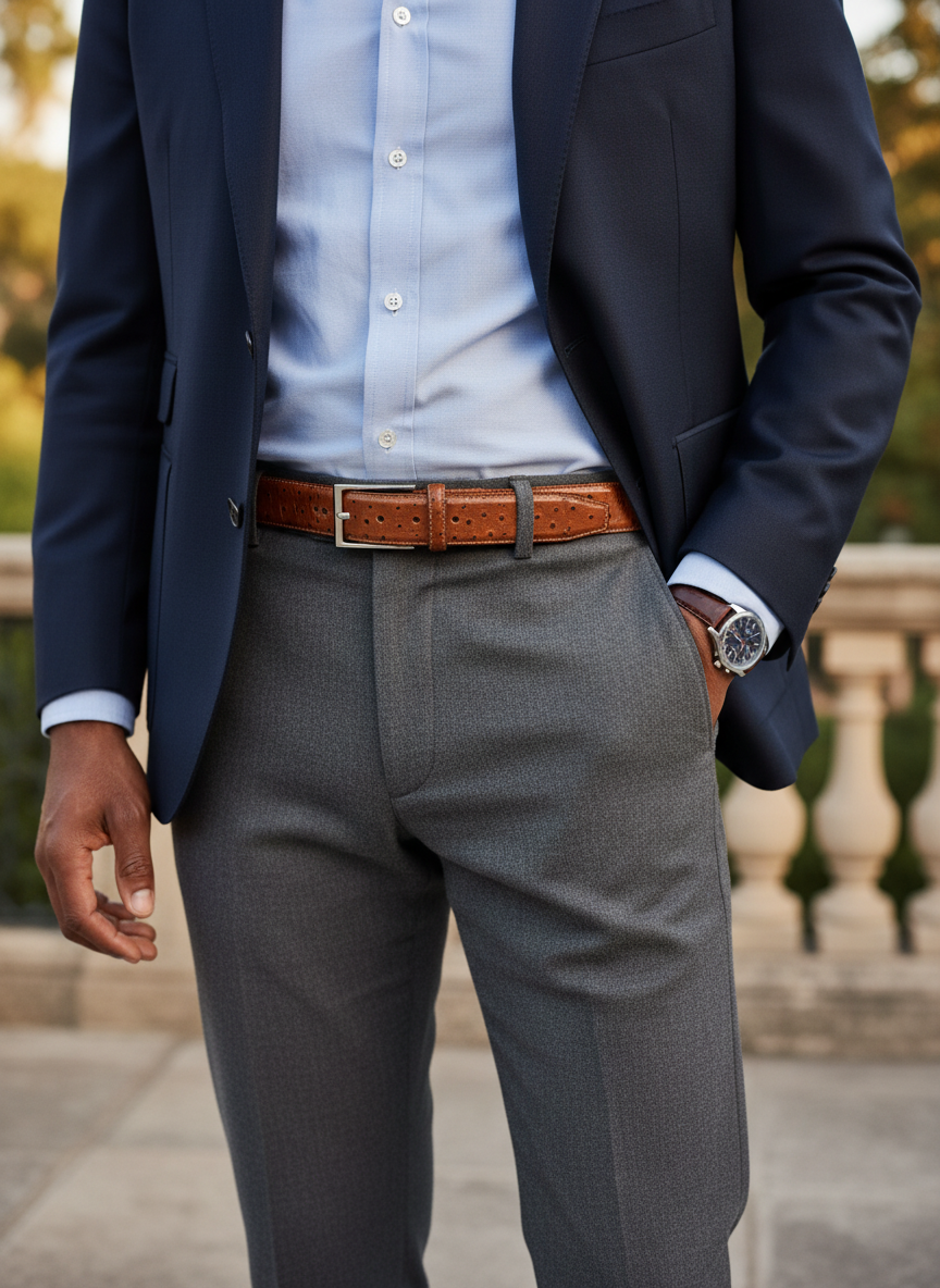 Ceinture en cuir cognac façon autruche 35 mm – vue 5
