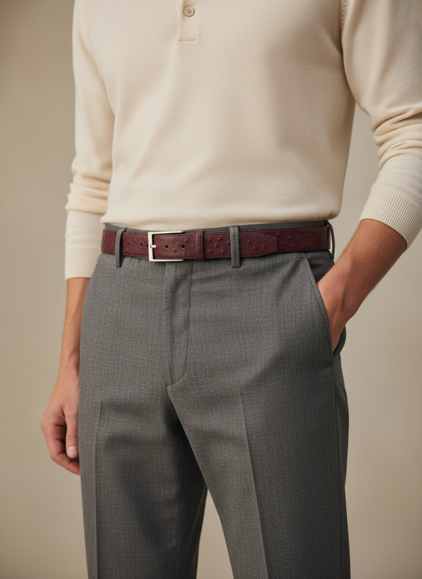 Ceinture en cuir bordeaux façon autruche 35 mm – vue 4