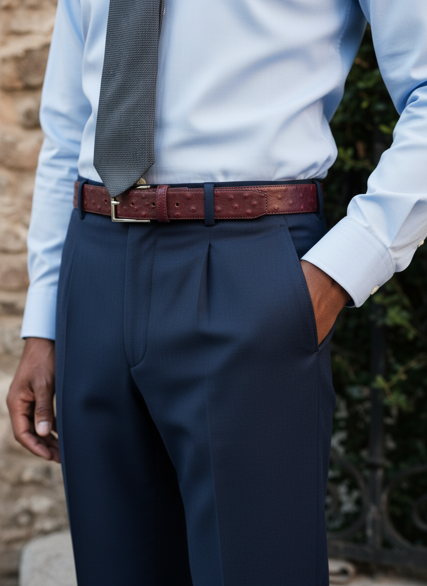Ceinture en cuir bordeaux façon autruche 35 mm – vue 5