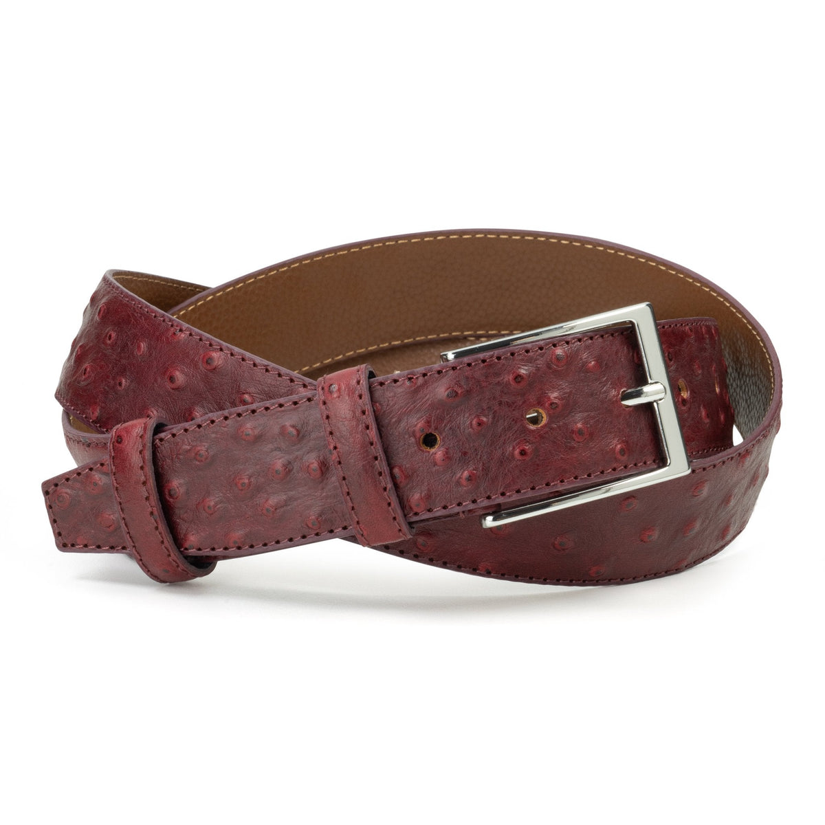 Ceinture en cuir bordeaux façon autruche 35 mm