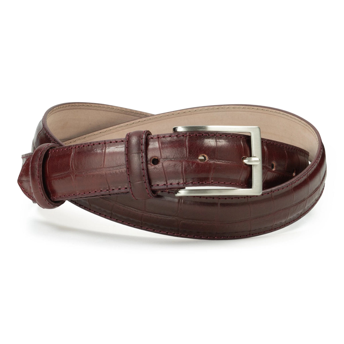 Ceinture en cuir façon croco 30 mm – bordeaux