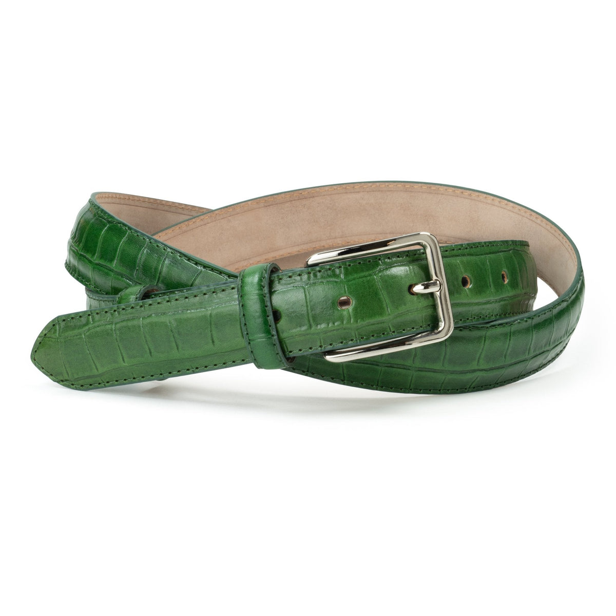 Ceinture en cuir façon croco 30 mm – Vert