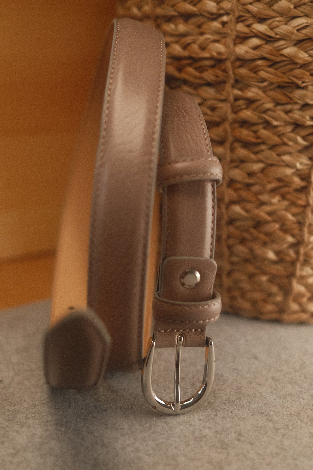 Ceinture femme cuir gris boucle ronde fine 25 mm – vue 2