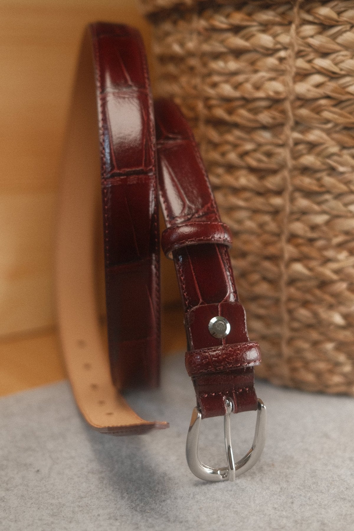 Ceinture femme cuir croco bordeaux fine 25 mm – vue 2