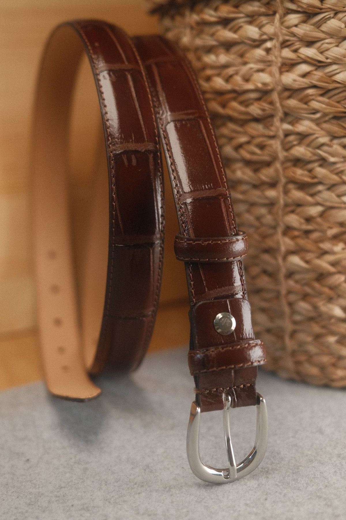 Ceinture femme cuir croco marron fine 25 mm – vue 2