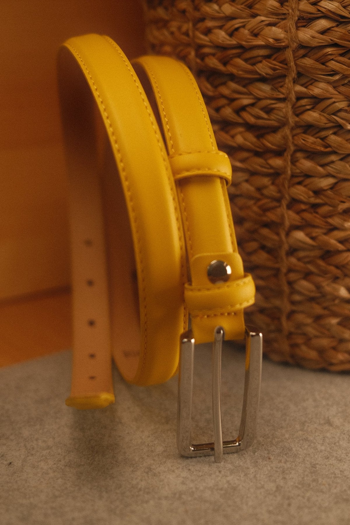 Ceinture femme cuir jaune fine 20 mm – vue 3