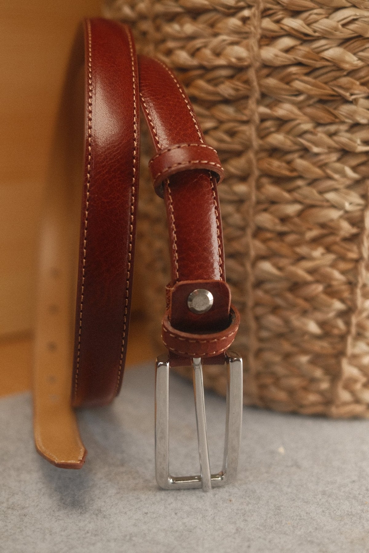 Ceinture femme cuir cognac fine 20 mm – vue 2