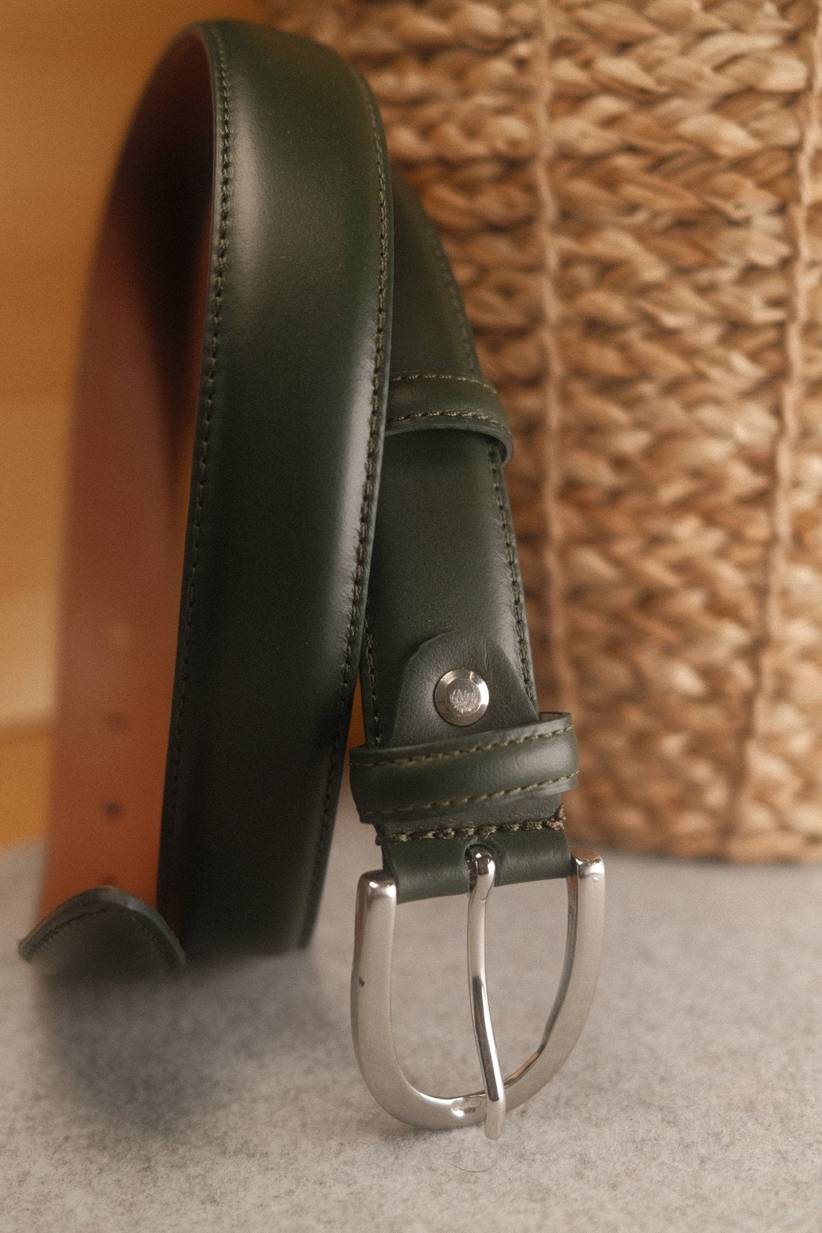 Ceinture femme cuir vert sapin boucle ronde fine 30 mm – vue 2