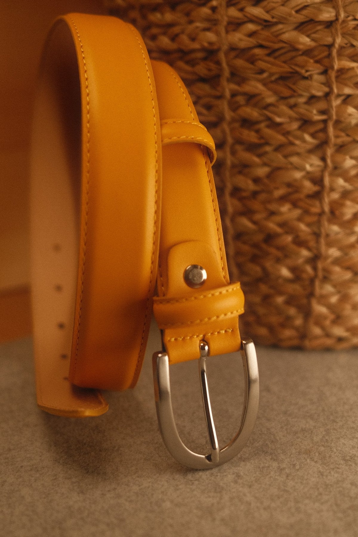 Ceinture cuir jaune boucle ronde fine 30 mm – vue 2