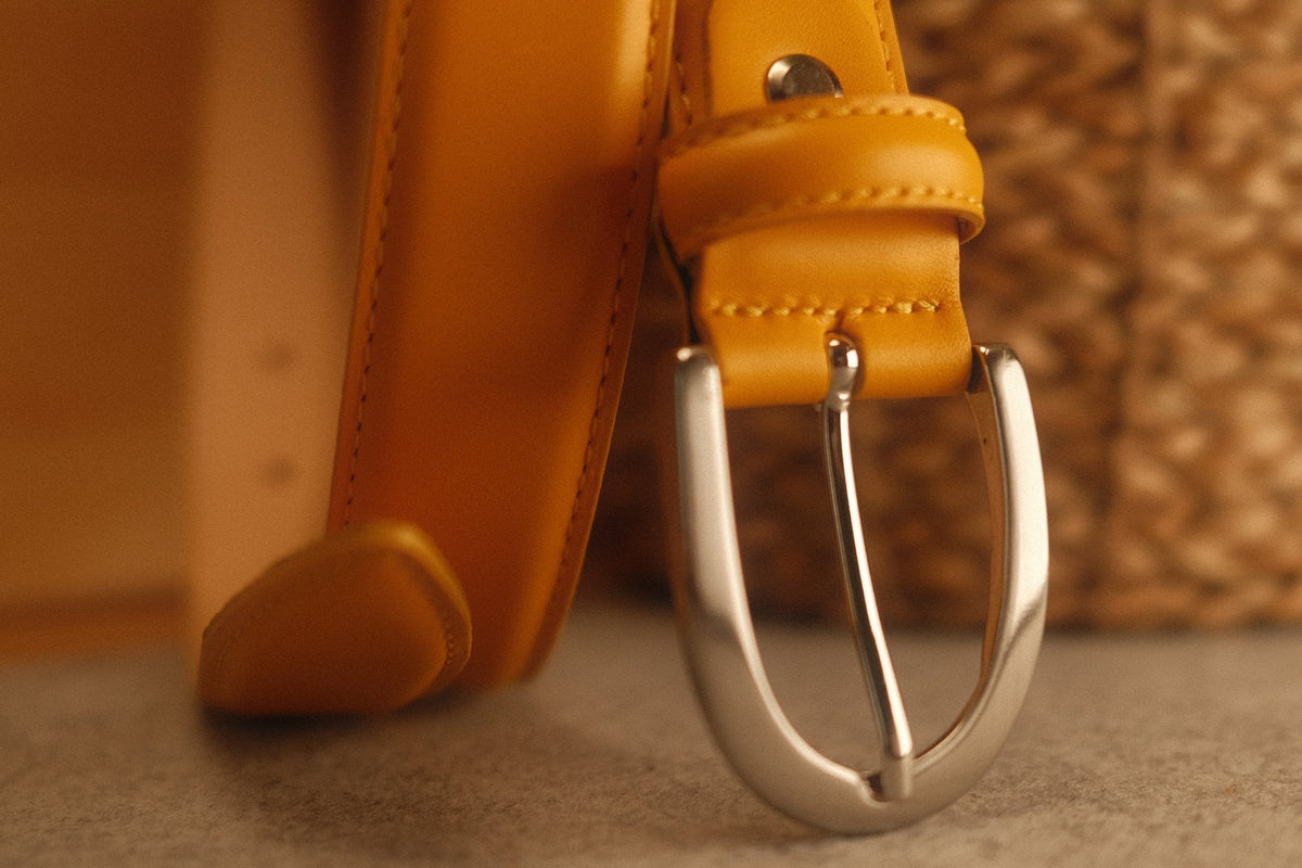 Ceinture cuir jaune boucle ronde fine 30 mm – vue 3
