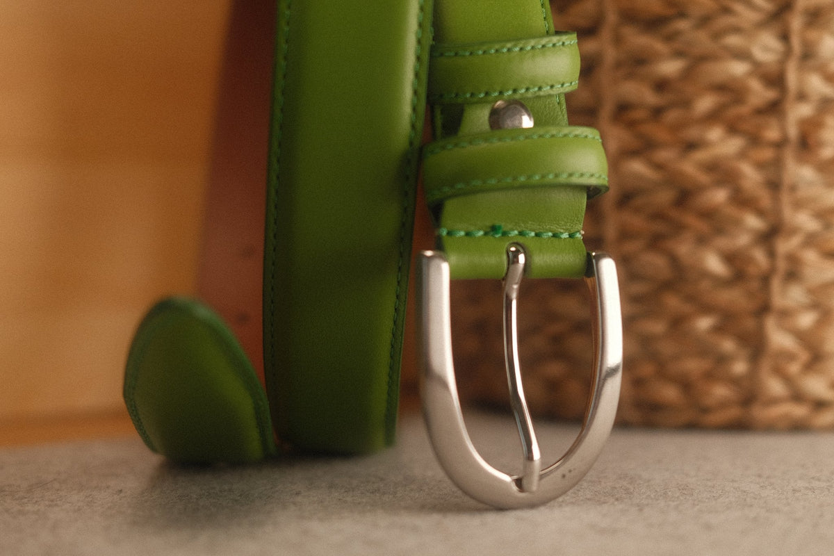 Ceinture femme cuir vert pomme boucle ronde fine 30 mm – vue 3