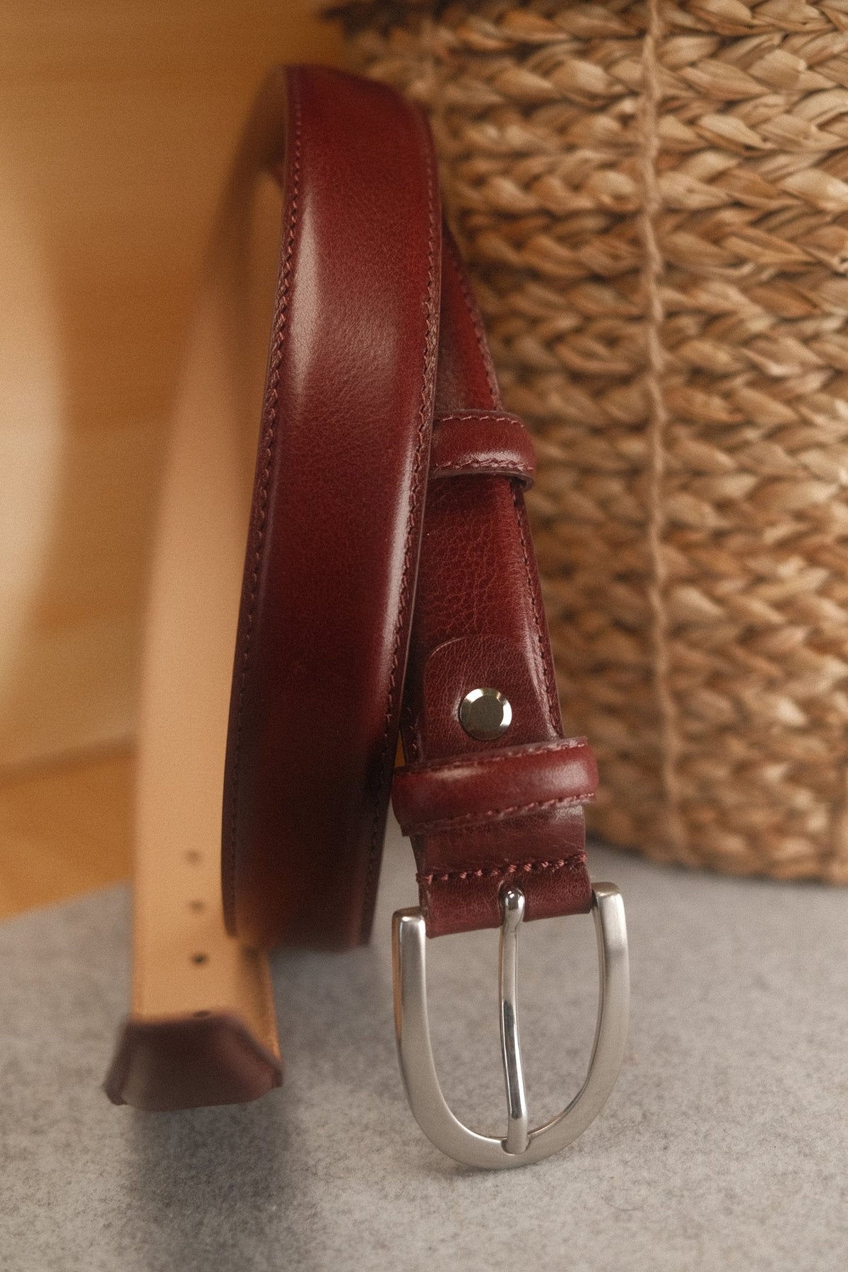 Ceinture cuir bordeaux boucle ronde fine 30 mm – vue 2