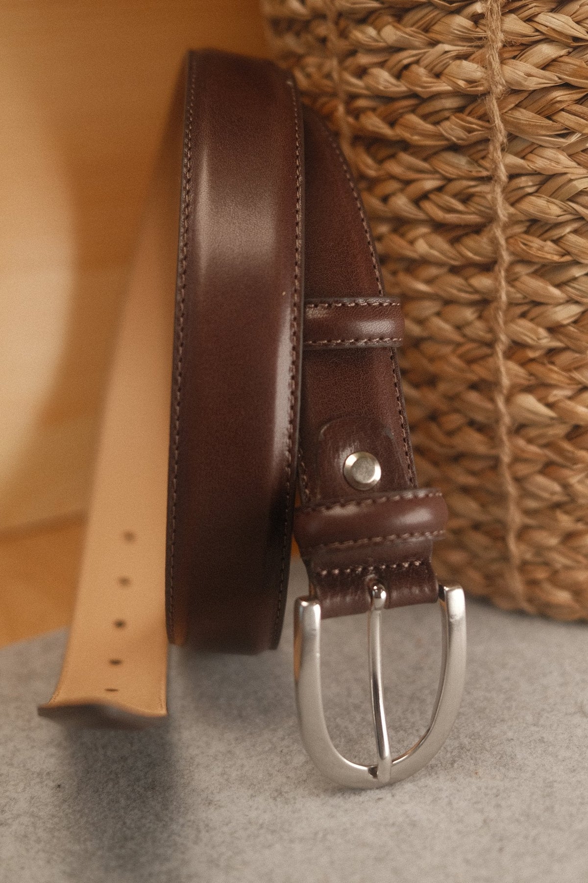 Ceinture femme cuir marron boucle ronde fine 30 mm – vue 2