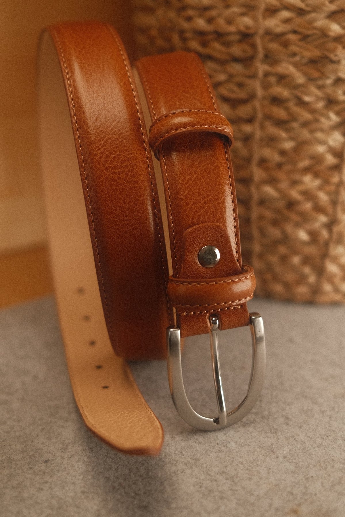 Ceinture cuir camel boucle ronde fine 30 mm – vue 2