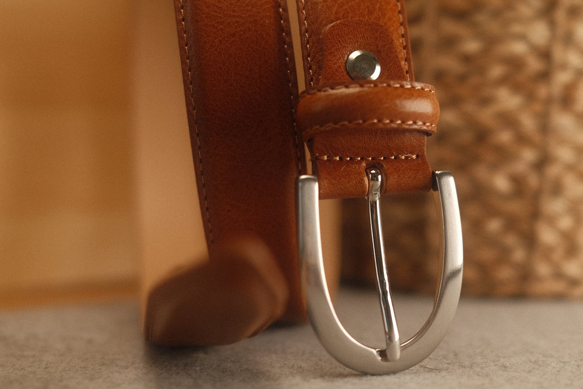 Ceinture cuir camel boucle ronde fine 30 mm – vue 3