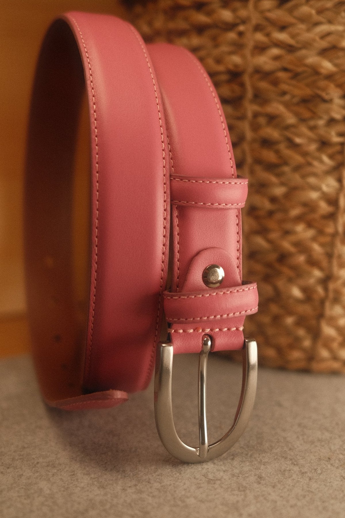 Ceinture femme cuir rose boucle ronde fine 30 mm – vue 2