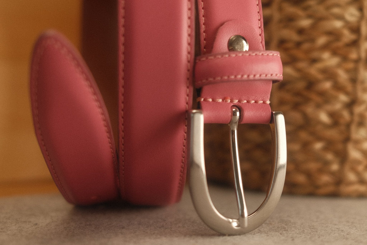 Ceinture femme cuir rose boucle ronde fine 30 mm – vue 3
