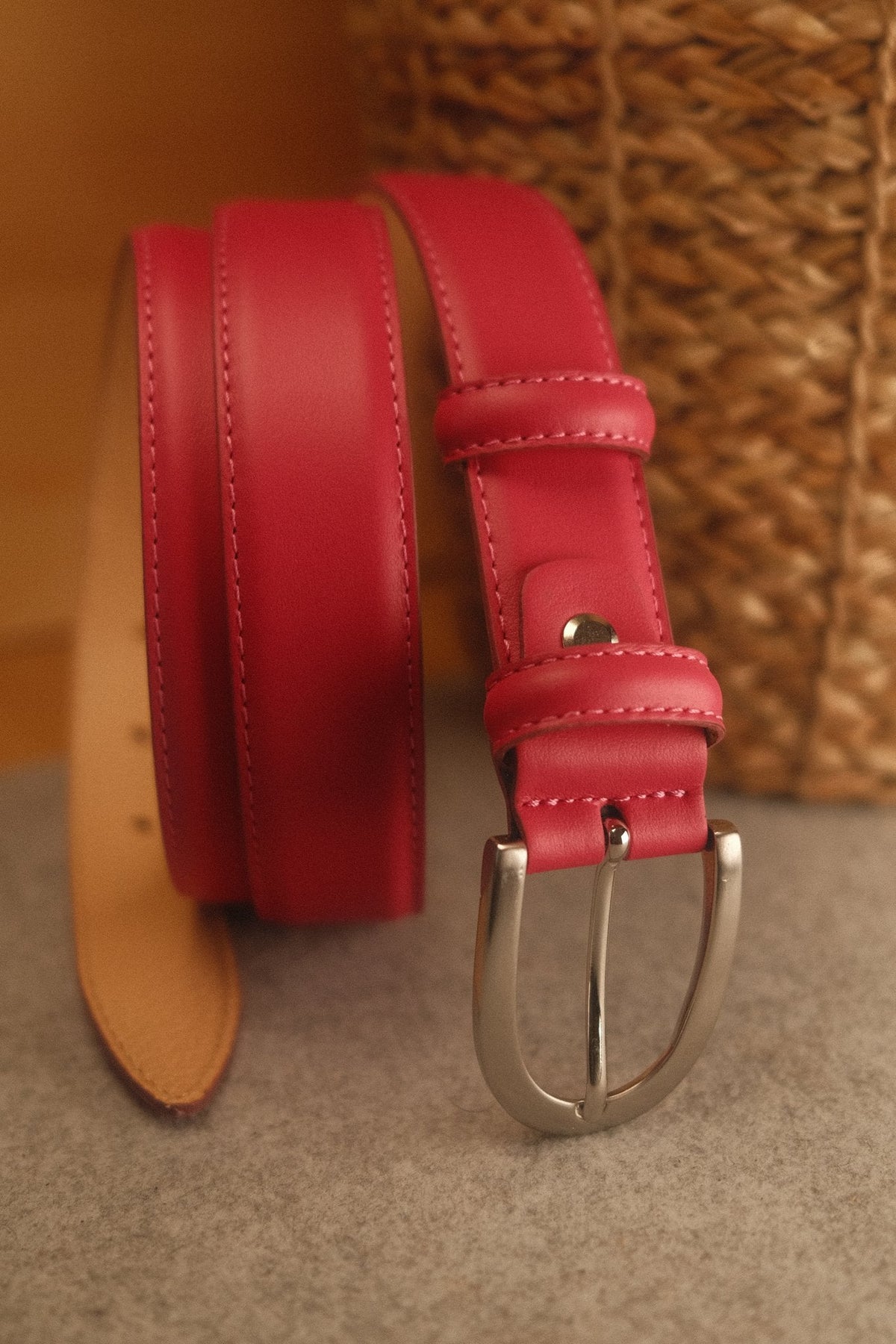 Ceinture cuir fuschia boucle ronde fine 30 mm – vue 2