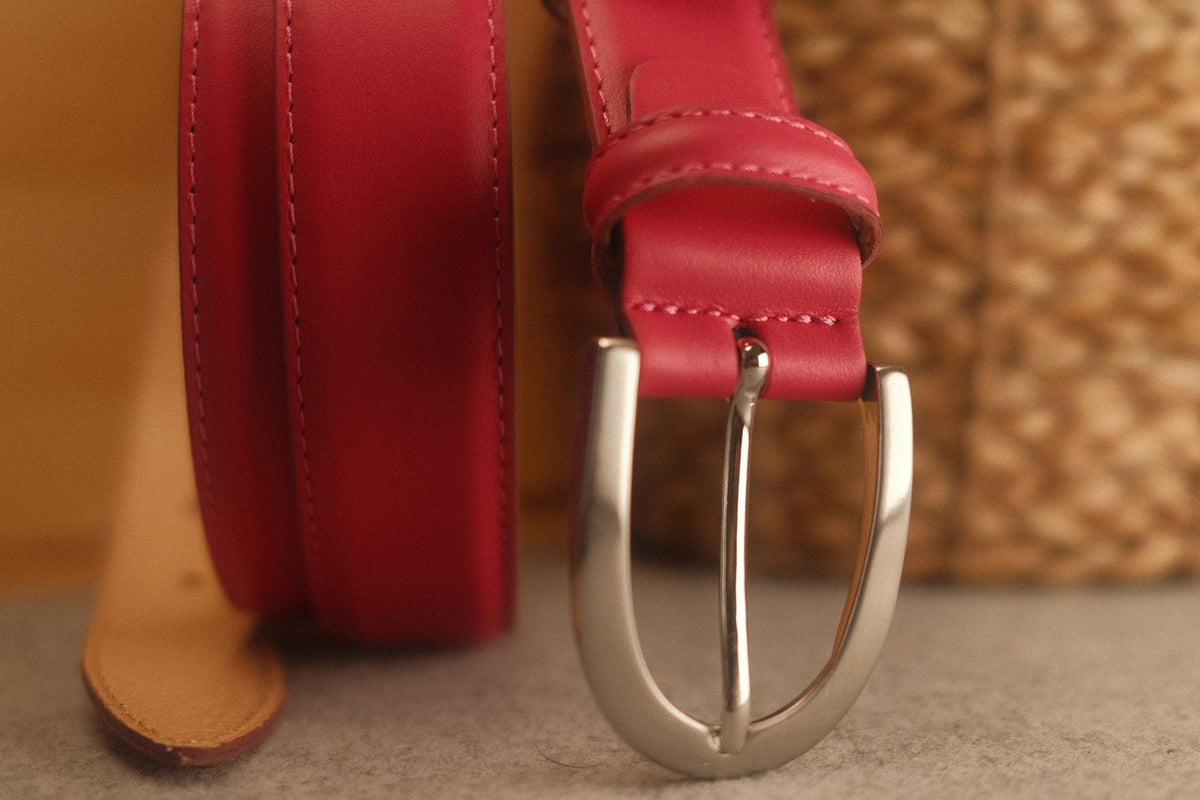 Ceinture cuir fuschia boucle ronde fine 30 mm – vue 3