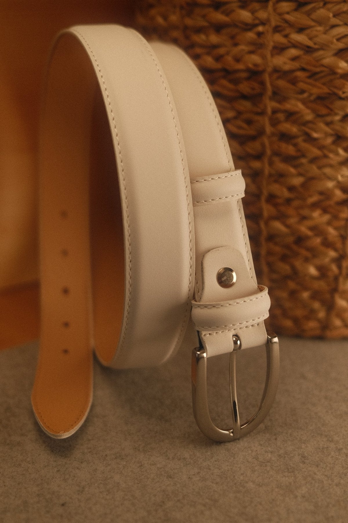 Ceinture cuir blanc boucle ronde fine 30 mm – vue 2