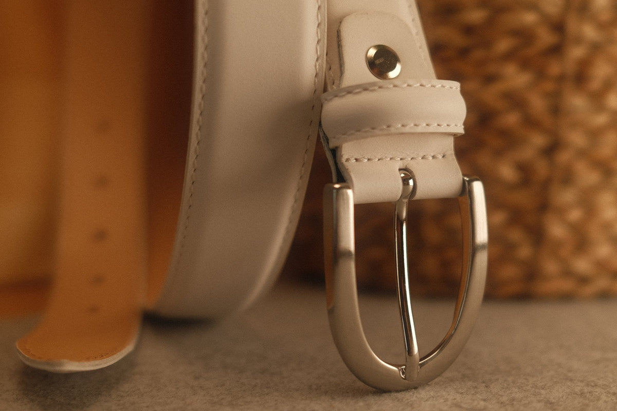 Ceinture cuir blanc boucle ronde fine 30 mm – vue 3