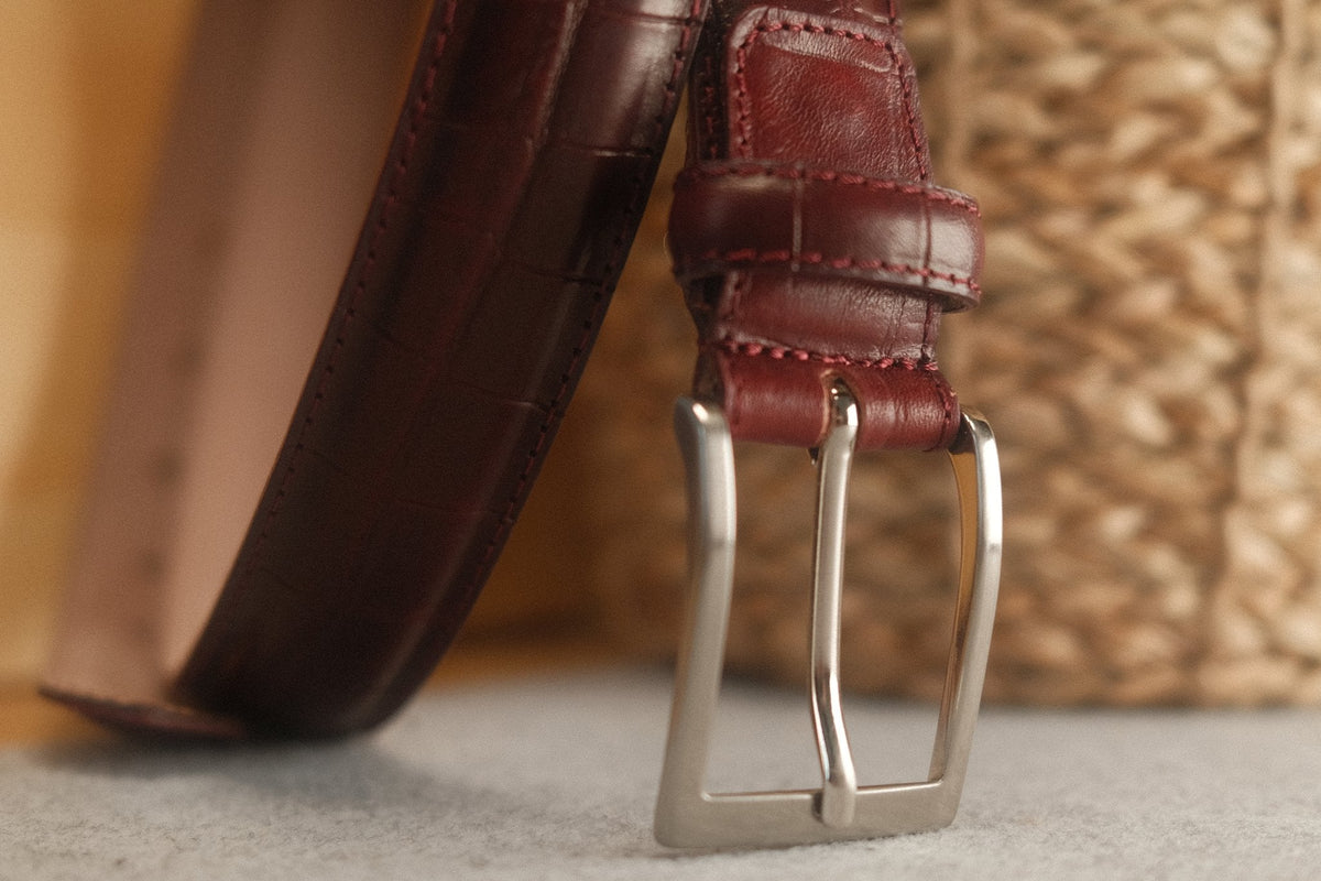 Ceinture en cuir façon croco 30 mm – bordeaux – vue 2