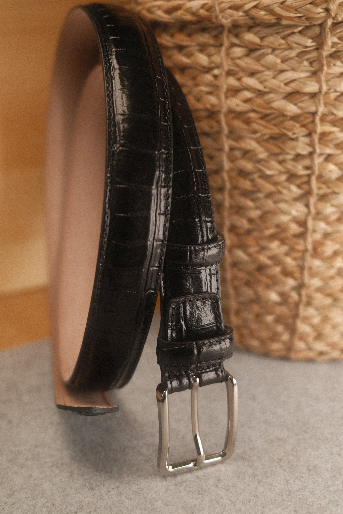 Ceinture en cuir façon croco 30 mm – Noir – vue 2