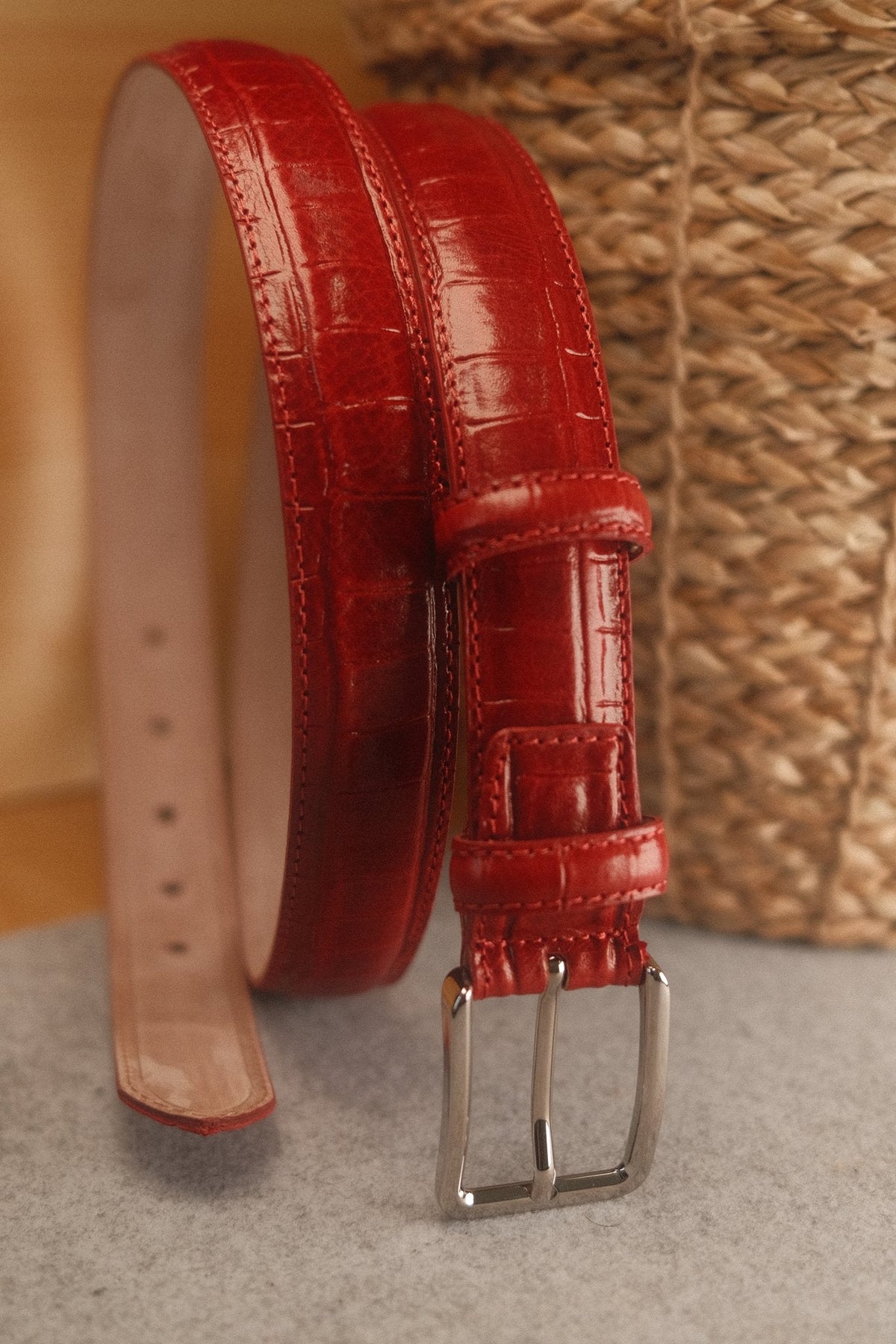 Ceinture en cuir façon croco 30 mm – Rouge – vue 2