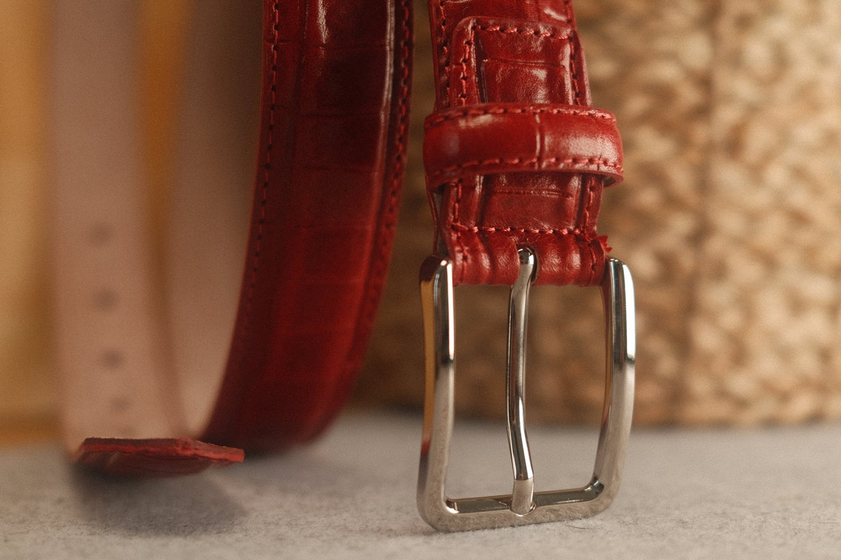 Ceinture en cuir façon croco 30 mm – Rouge – vue 3