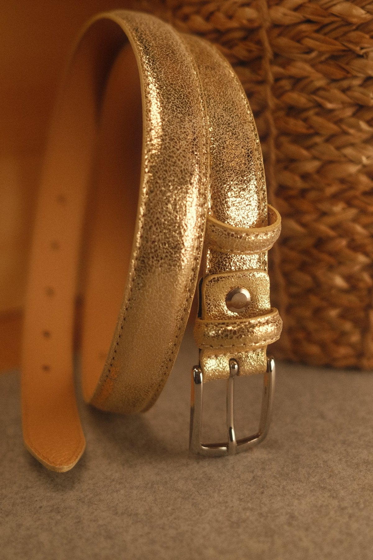 Ceinture femme cuir métallisé or clair fine 25 mm – vue 2