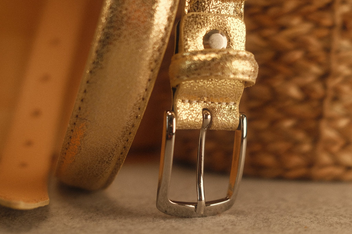 Ceinture femme cuir métallisé champagne fine 25 mm – vue 3